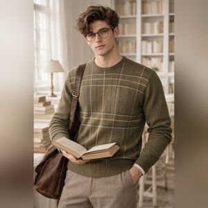 Oscar de la Renta Olive Green Plaid Sweater Heritage old Money Men’s Size XL